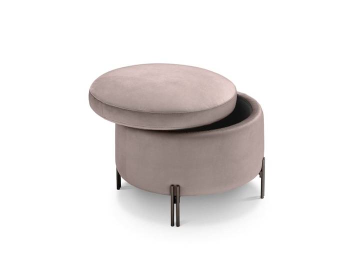 Pouf rangement rond fait en Italie en velours tourterelle 60x49 cm