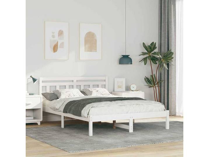 furnicato Bett Bettgestell Massivholz 135 x 190 cm Weiß, Inklusive Plattform-Lattenrost Bett mit quadratischen Beinen