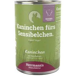 Herrmann's Selection Sensibel / Sensitiv 400g Dose Hundenassfutter Sparpaket 24 x 400g Kaninchen mit Reisflocken