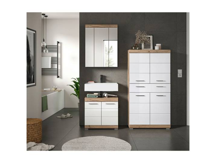 Badezimmer Wave 3-tlg. ca. 134 cm Eiche/Weiß