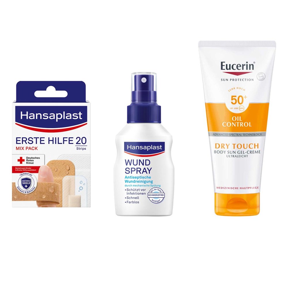 Beiersdorf AG Reiseapotheke Hansaplast Erste Hilfe Pflaster Mix + Wundspray + 08102730