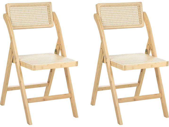 BELIANI Esszimmerstuhl 2er Set Hellbraun Bambusholz Geflochtene Sitzfläche Klappbar Boho Stuhl mit Weiner-Geflecht Holzstuhl Klappstuhl ohne Armlehnen