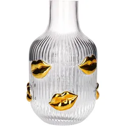 L ́amour Vase mit goldenen Lippen, 25cm, transparent
