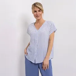 KIM & CO. Bluse, 1/4-Arm Leinen-Optik Knopfleiste oversized