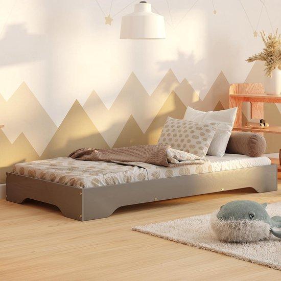 Famanu Kinderbett Bodenbett - Montessori Bett - 90x200 cm - Grau
