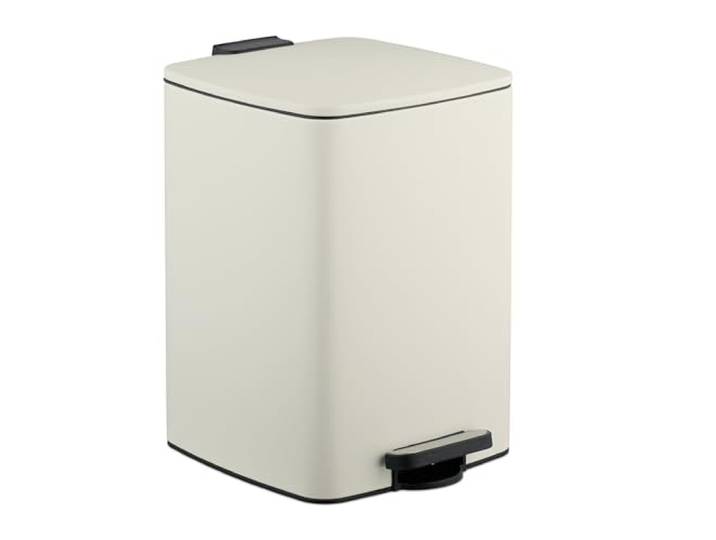 Relaxdays Mülleimer Küche, 20 Liter, entnehmbarer Inneneimer, Fußpedal, mit Müllbeutel, Tretmülleimer, Eisen, beige