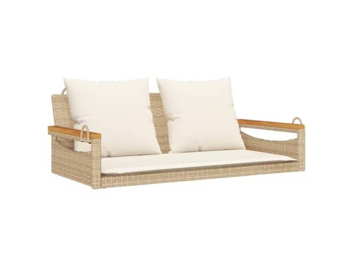 GHVBNMF Hängebank mit Kissen Poly Rattan Schaukelsessel Beige 109x62x40 cm Bequeme Outdoor Hängesitzbank aus robustem Rattan mit dicken Polstern für Garten, Balkon und Terrassenbereich.