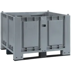 BRB Palettenbox mit 3 Kufen, LxBxH 1200x800x850 mm, Boden/Wände geschlossen, grau