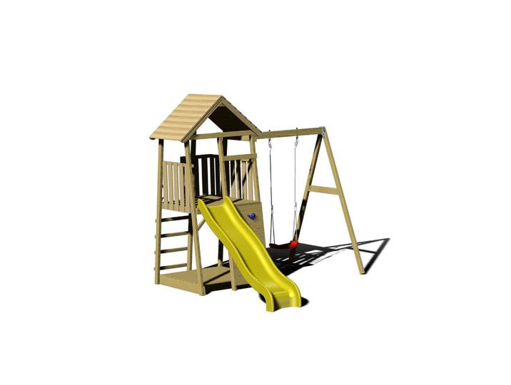Spielturm, Gelb, Naturfarben, Holz, Kiefer, 270x270x280 cm, Freizeit & Co, Gartenspielzeug, Spieltürme