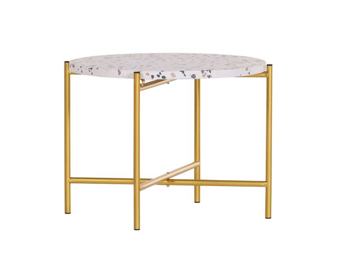 Beistelltisch TERRAZZO 55 x 40 cm weiß/ goldfarbig