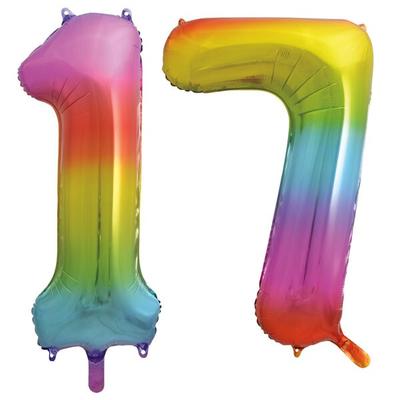 XL Folienballon Regenbogen Zahl 17