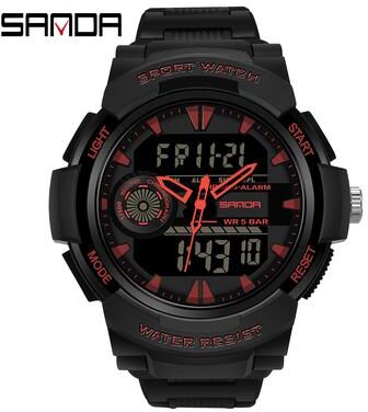 DynamicDeals Student Sports Watch, Dual Display Waterproof Digital LED Watch, Multifunction Electronic Student Timepiece black Red