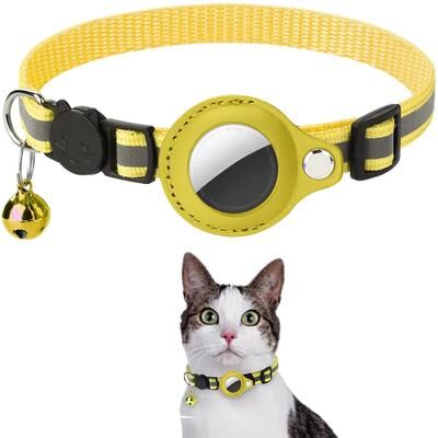 Uplift Picks Reflective Breakaway Cat Collar With AirTag Holder Waterproof Adjustable Design yellow 22 32 Cm (adjustable)
