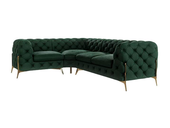 S-Style Möbel Natalie - Chesterfield Ecksofa mit Goldene Metall Füßen - Flasche Grün