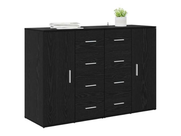 KTHLBRH Sideboards 2 Stück Eiche Schwarz 59 x 39 x 80 cm Mehrschichtiges Holz, 2 Türen, Schublade, Wohnzimmermöbel, modernes Design