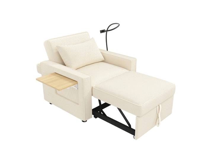 Canapé-lit 1 place en velours polyester beige