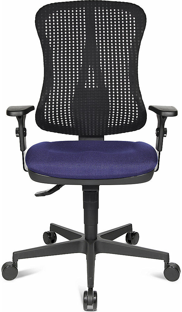 Bürostuhl, Muldensitz, ohne Armlehnen, Sitz blau, Netz-Rücken schwarz Topstar