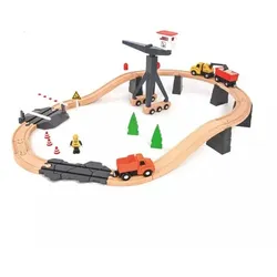 Tooky Toy: Holz-Autobahn-Set - Baustelle, 35-teilig