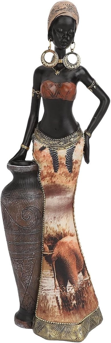 Afrikaans Tribal Vrouwenbeeld – Decoratief Hars Standbeeld voor Interieurdecoratie