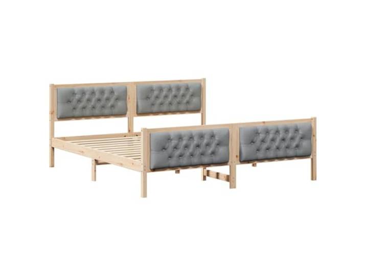 PUGYNBK Bettgestell Hellgrau 180 x 200 cm Massives Kiefernholz, Kopfteil aus Polyester, feste Lamellen, quadratische Beine
