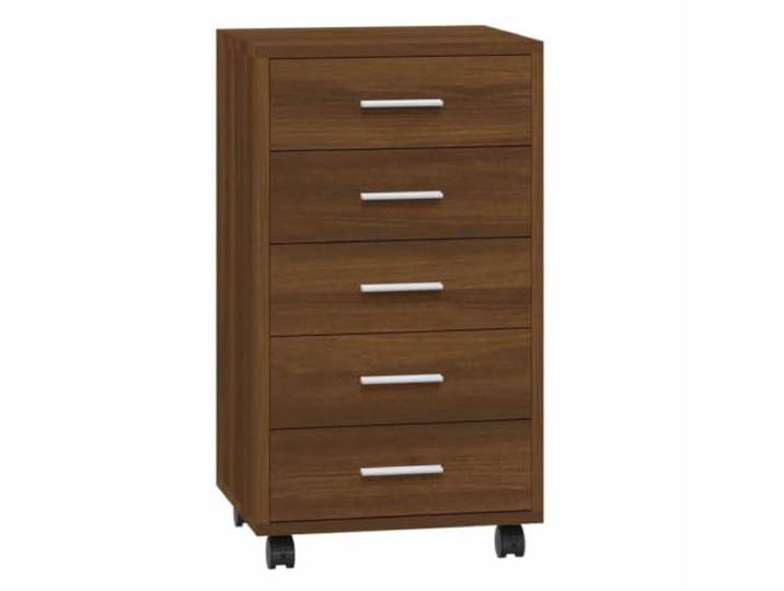 Schubladenschrank auf Rollen, aus Holz, Eiche, Braun, 5 Schubladen Feuchtigkeitsbeständiges Holz, 4 bewegliche Rollen, Büroorganisation, moderner Stil, einfache Montage inklusive