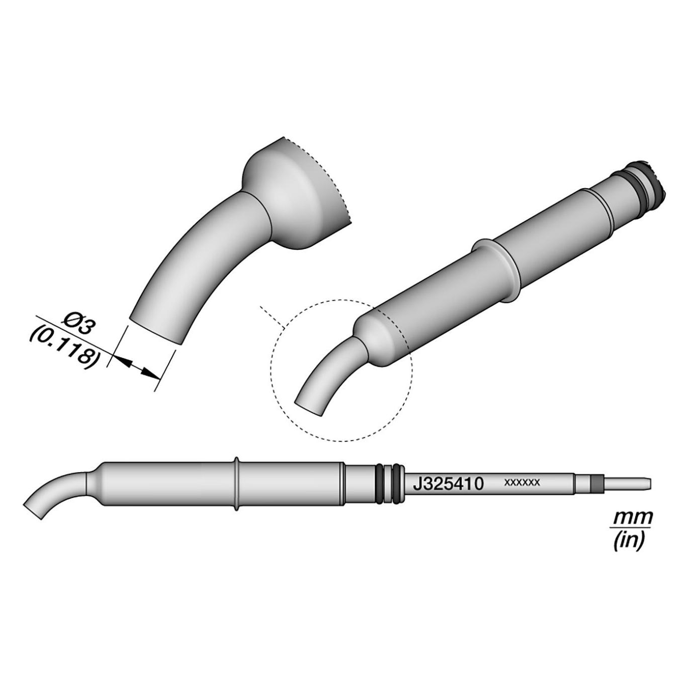 JBC Gebogene Kartusche Ø 3 mm 45o, J325410 (Heissluftdüse) (J325410)