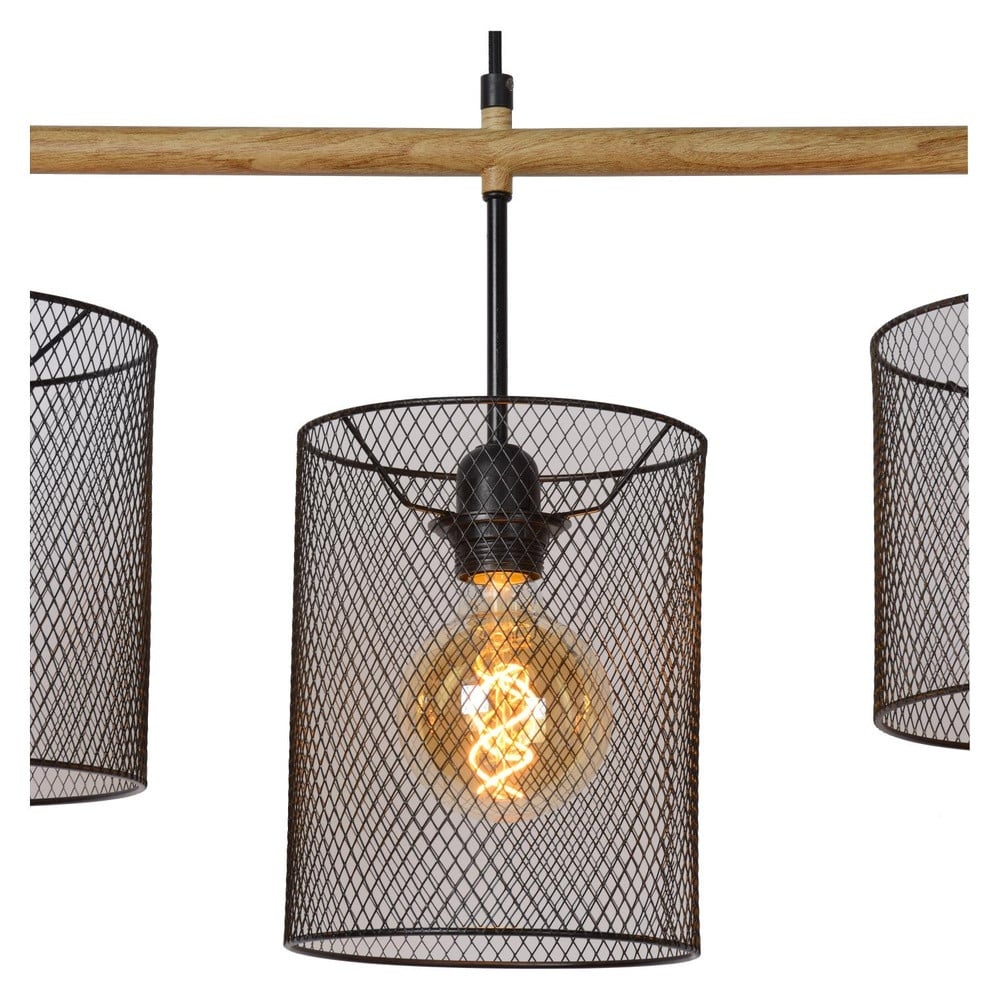 Lucide Baskett 4-lichts hanglamp zwart met hout