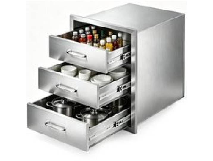 VEVOR Outdoor Küchenschubladen 46 x 59 x 59 cm (B x T x H), Grillschubladen mit 3 Schubladen & Griffen aus Edelstahl, Grillschubladen für Außenküche & Grillinsel-Terrassengrillstation