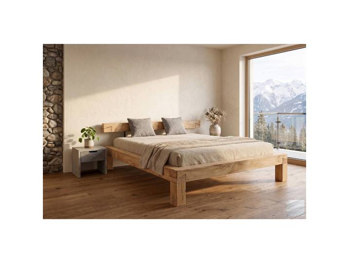 Mid.you Balkenbett, Naturfarben, Holz, Akazie, Hartholz, Holz, Höhe ca. 55 cm, 180x200 cm, Kingsize, sichtbare Massivholzteile, Holzmöbel, Holzbetten, Balkenbetten