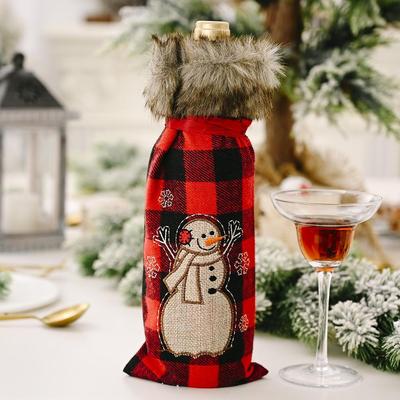 Inspired Deals Christmas Wine Bottle Cover Set Red Lattice Champagne Gift Bag Holiday Decoration snowman