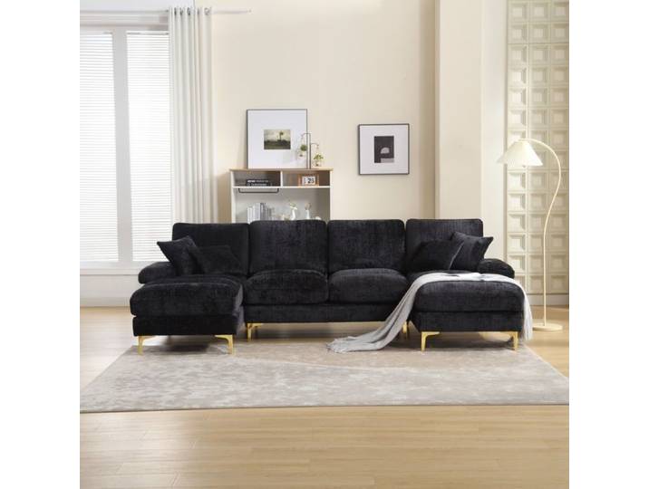 SENVIRO-canapé d'angle U-5 places-élégance feutrée-272x136x88cm-noir