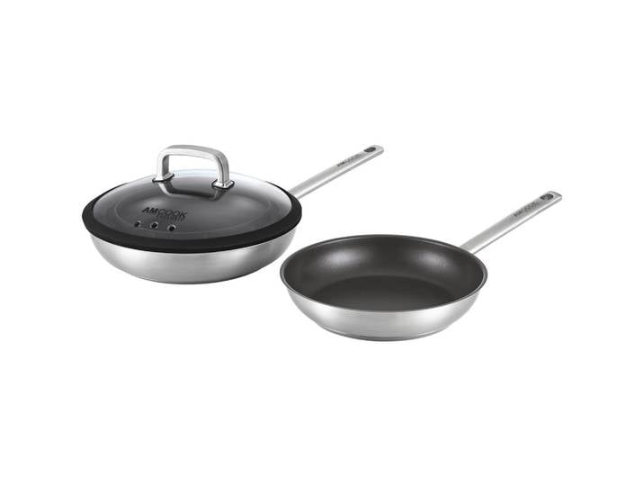Pfannenset, Schwarz & Edelstahl, 3-teilig, Metall, Antihaftbeschichtet, Kochen, AM Cook