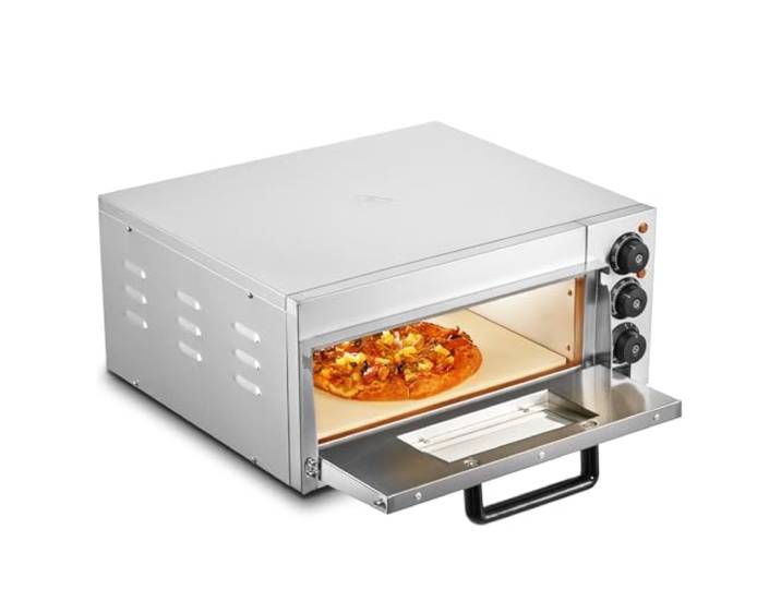 VEVOR Kommerzieller Pizzaofen Backofen Einzeldeckschicht 406 mm, elektrischer Pizzaofen aus Edelstahl mit drei Drehknöpfen, Mehrzweck-Pizzamaker Indoor, zum Backen im Restaurant, zu Hause, Silber
