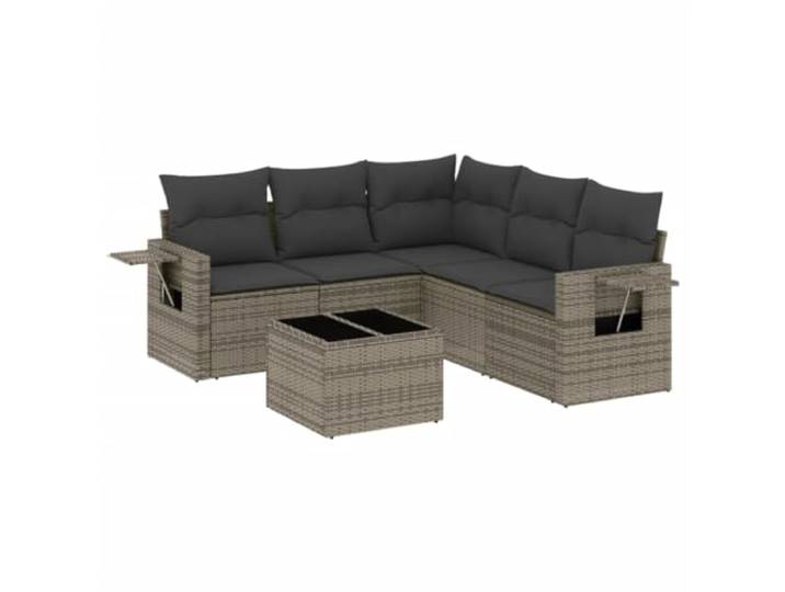 PUGYNBK Gartenmöbel-Set, 6-teilig, synthetisches Rattan, Grau Aufbewahrung unter dem Sitz, waschbare Kissen, klappbarer Beistelltisch, modulares Design