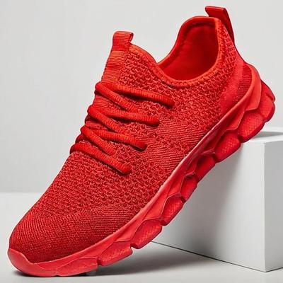 Rote Herren-Sportschuhe aus Mesh – leicht und flexibel, stylisch und bequem, perfekt zum Laufen und für den Alltag.