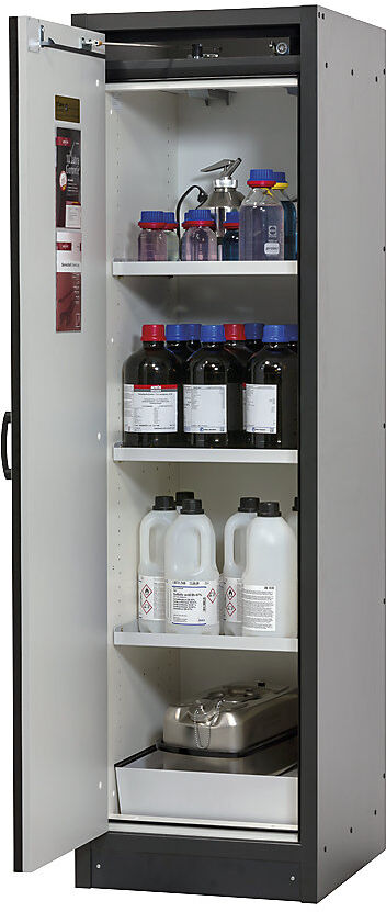 Feuerbeständiger Gefahrstoffschrank FM/UL/ULC/Typ 30, 1-türig, Breite 564 mm, grau/grau asecos