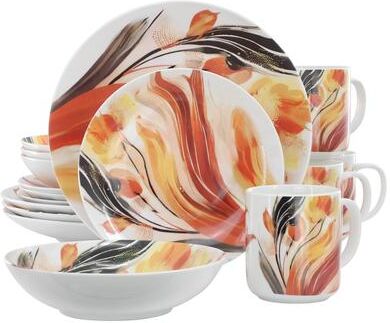 Elama Tulip Fields 16 Piece Round Porcelain Dinnerware Set
