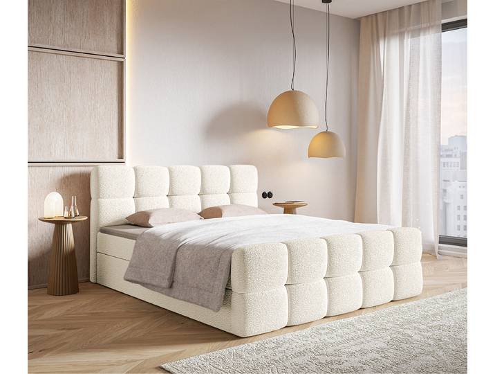Boxspringbett 180 x 200cm Bouclé Stoff Leke Beige