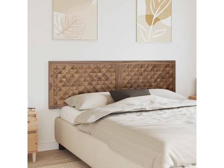 Teakholz Kopfteil eckig mit 3D-Effekt, Wand montiert, Rustikaler Landhausstil Einfache Montage, Natürliche Maserung, Warme Farbtöne