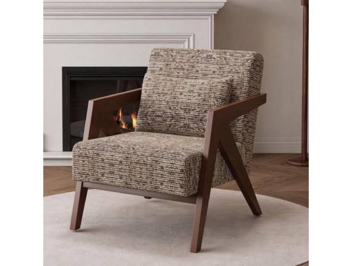 Retro Holzsessel Sessel Moderner Relaxsessel mit Lendenkissen Loungesessel Stuhl Cocktailsessel,Einzelsofa for Wohnzimmer/Schlafzimmer/Empfangsbereich(A)