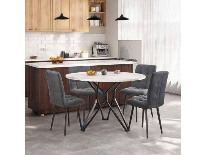 Table ronde imitation marbre noir et métal pour 4 personnes style contemporain