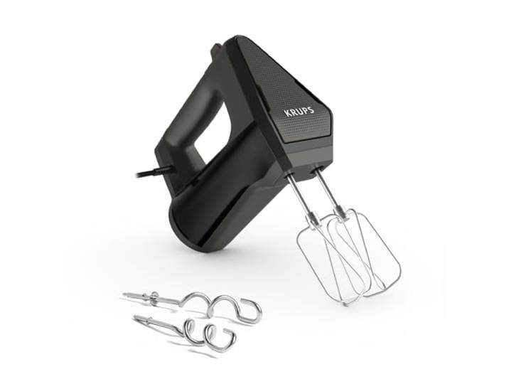 Krups 3MIX 6000 Handmixer, 600 W, präzise Kontrolle, Soft-Touch-Griff, langes Kabel, praktischer Geschwindigkeitsregler, Handrührgerät inkl. Quirle und Knethaken, Schwarz, GN6028