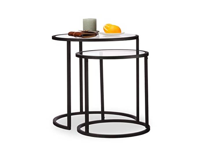 Relaxdays Beistelltische 2er Set, Satztisch, Sofatisch, mit Glasplatte, untereinander passend, HBT 50,5x50x50cm, schwarz