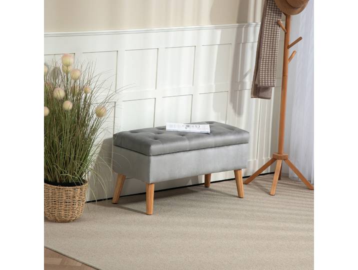 HOMCOM Banc Rembourré Velours avec Rangement Gris 80cm