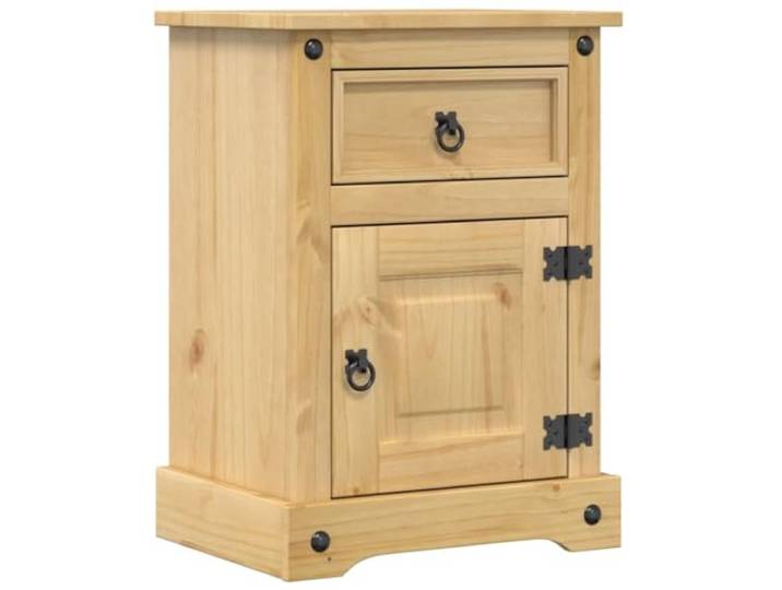 KDVXBCQJH Nachttisch Corona 45x35x64 cm Massivholz Kiefer Nachtschrank Rustikaler Bettschrank aus Kiefern-Massivholz mit Schublade, offener Ablage und Metallgriff für das Schlafzimmer.