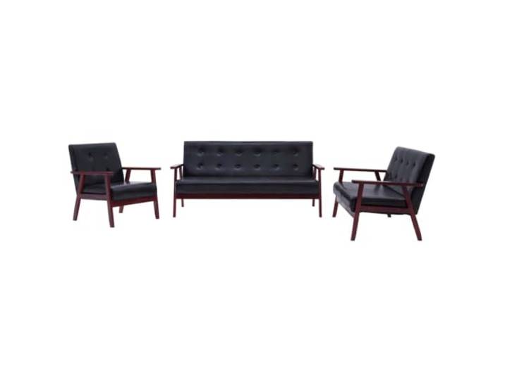 Makastle 3er Set Sofa Couchgarnitur Schwarz Kunstleder