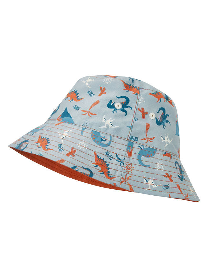 Playshoes Wende-Sonnenhut "Dino" in Orange/ Hellblau - 51 cm