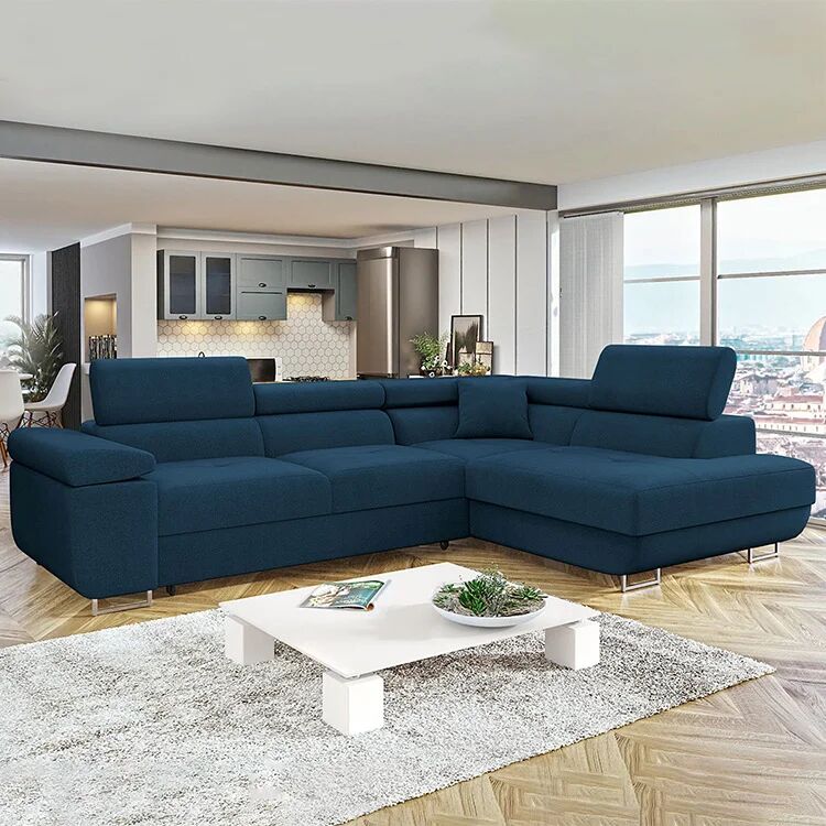 garneroarredamenti Divano letto angolare destra imbottito 274x203cm blu Bormio