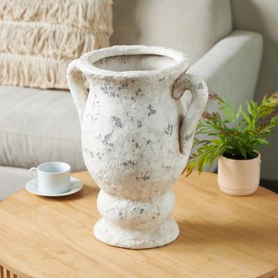 ARCILLA ELEMENTAL Cream or Pink Ceramic Antique Style Distressed Decorative Vase with Handles