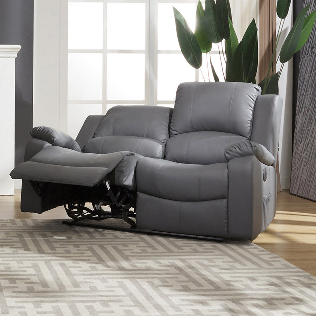 Latitude Run Abelle 2 Seater Electric Reclining Faux Leather Sofa Grey Faux Leather 103cm H X 150cm W X 99cm D